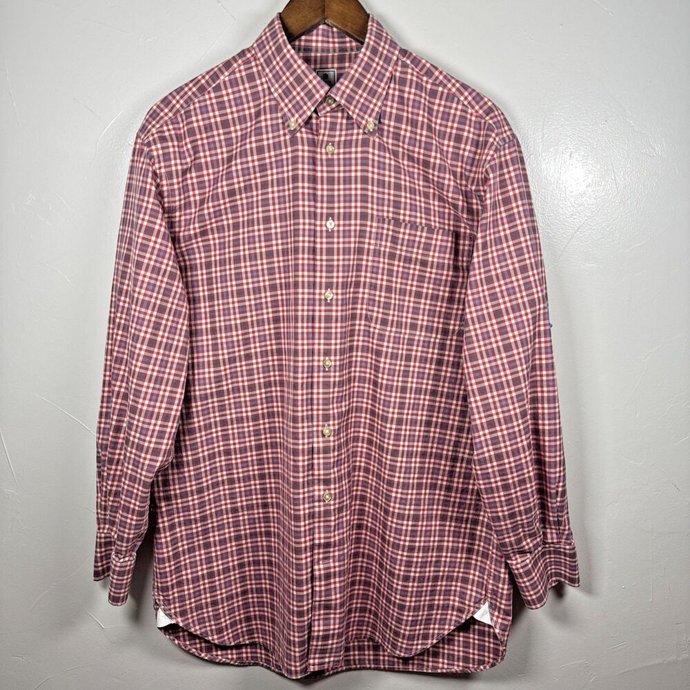 Peter Millar Checkered Long Sleeve Button Down Shirt Men's Size Medium Red Blue